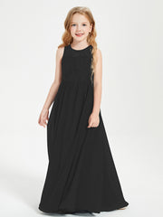 Long Junior Bridesmaid Dresses Illusion Lace Top Black