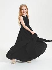 Long Junior Bridesmaid Dresses Illusion Lace Top Black