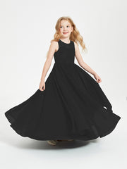 Long Junior Bridesmaid Dresses Illusion Lace Top Black