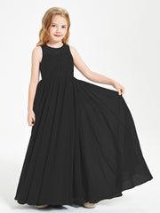 Long Junior Bridesmaid Dresses Illusion Lace Top Black