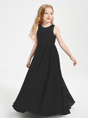 Long Junior Bridesmaid Dresses Illusion Lace Top Black