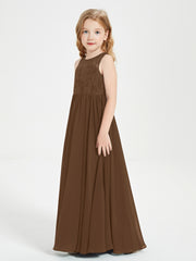 Long Junior Bridesmaid Dresses Illusion Lace Top Brown