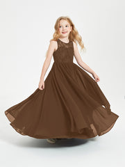 Long Junior Bridesmaid Dresses Illusion Lace Top Brown