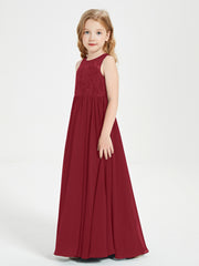 Long Junior Bridesmaid Dresses Illusion Lace Top Burgundy