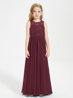 Long Junior Bridesmaid Dresses Illusion Lace Top Cabernet