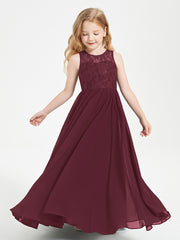 Long Junior Bridesmaid Dresses Illusion Lace Top Cabernet