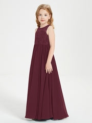 Long Junior Bridesmaid Dresses Illusion Lace Top Cabernet