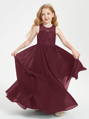 Long Junior Bridesmaid Dresses Illusion Lace Top Cabernet