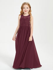 Long Junior Bridesmaid Dresses Illusion Lace Top Cabernet