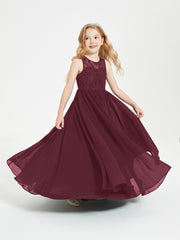 Long Junior Bridesmaid Dresses Illusion Lace Top Cabernet