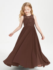 Long Junior Bridesmaid Dresses Illusion Lace Top Chocolate