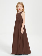 Long Junior Bridesmaid Dresses Illusion Lace Top Chocolate