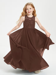Long Junior Bridesmaid Dresses Illusion Lace Top Chocolate