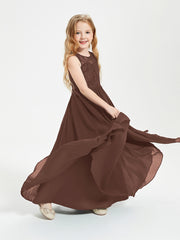 Long Junior Bridesmaid Dresses Illusion Lace Top Chocolate