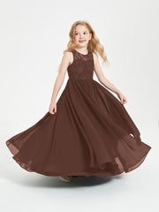 Long Junior Bridesmaid Dresses Illusion Lace Top Chocolate