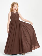 Long Junior Bridesmaid Dresses Illusion Lace Top Chocolate