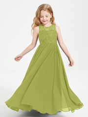 Long Junior Bridesmaid Dresses Illusion Lace Top Clover