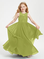 Long Junior Bridesmaid Dresses Illusion Lace Top Clover
