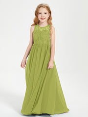 Long Junior Bridesmaid Dresses Illusion Lace Top Clover