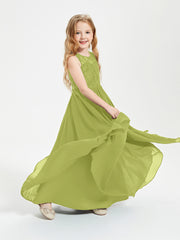 Long Junior Bridesmaid Dresses Illusion Lace Top Clover