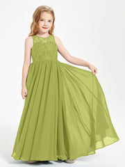Long Junior Bridesmaid Dresses Illusion Lace Top Clover