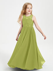 Long Junior Bridesmaid Dresses Illusion Lace Top Clover