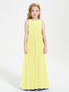 Long Junior Bridesmaid Dresses Illusion Lace Top Daffodil