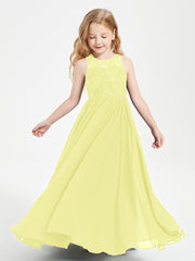 Long Junior Bridesmaid Dresses Illusion Lace Top Daffodil
