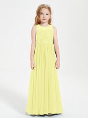 Long Junior Bridesmaid Dresses Illusion Lace Top Daffodil