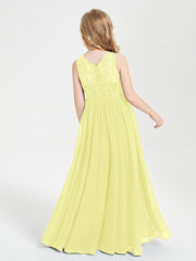 Long Junior Bridesmaid Dresses Illusion Lace Top Daffodil