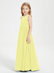 Long Junior Bridesmaid Dresses Illusion Lace Top Daffodil