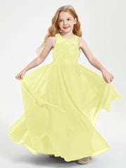 Long Junior Bridesmaid Dresses Illusion Lace Top Daffodil