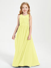 Long Junior Bridesmaid Dresses Illusion Lace Top Daffodil