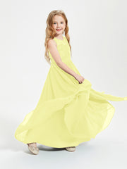 Long Junior Bridesmaid Dresses Illusion Lace Top Daffodil
