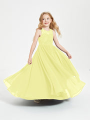 Long Junior Bridesmaid Dresses Illusion Lace Top Daffodil
