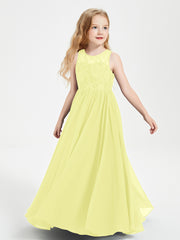 Long Junior Bridesmaid Dresses Illusion Lace Top Daffodil