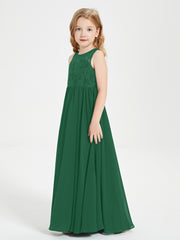 Long Junior Bridesmaid Dresses Illusion Lace Top Dark Green