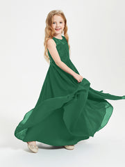 Long Junior Bridesmaid Dresses Illusion Lace Top Dark Green