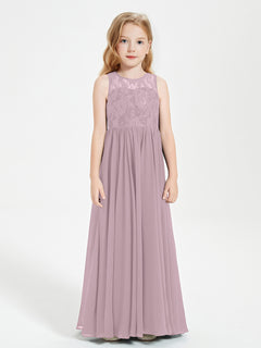 Long Junior Bridesmaid Dresses Illusion Lace Top Dusk