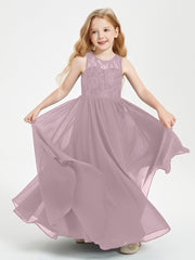 Long Junior Bridesmaid Dresses Illusion Lace Top Dusk