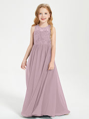 Long Junior Bridesmaid Dresses Illusion Lace Top Dusk