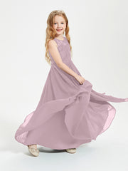 Long Junior Bridesmaid Dresses Illusion Lace Top Dusk