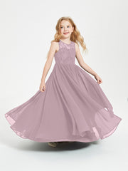 Long Junior Bridesmaid Dresses Illusion Lace Top Dusk