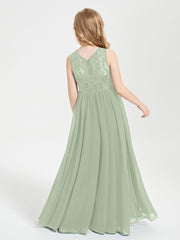 Long Junior Bridesmaid Dresses Illusion Lace Top Dusty Sage