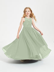 Long Junior Bridesmaid Dresses Illusion Lace Top Dusty Sage