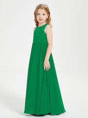 Long Junior Bridesmaid Dresses Illusion Lace Top Emerald