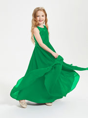 Long Junior Bridesmaid Dresses Illusion Lace Top Emerald