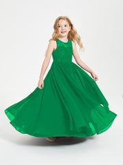 Long Junior Bridesmaid Dresses Illusion Lace Top Emerald
