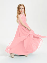 Long Junior Bridesmaid Dresses Illusion Lace Top Flamingo
