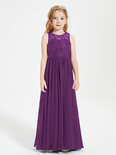 Long Junior Bridesmaid Dresses Illusion Lace Top Grape